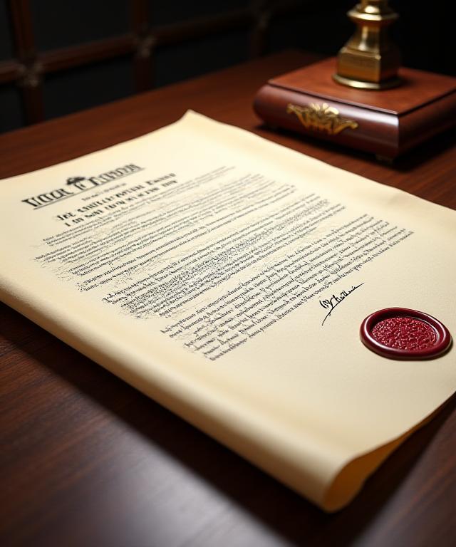 A beautifully handwritten legal deed on parchment with a gold wax seal